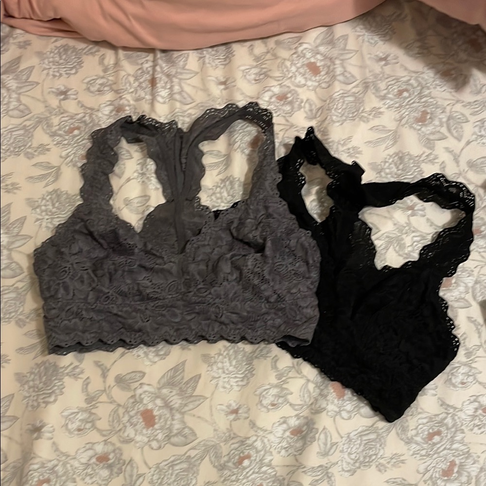Lace Bralette Set No Padding - Gray and Black